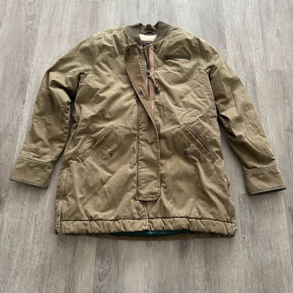 ABERCROMBIE & FITCH Sherpa-Lined Twill Jacket Zip Olive khaki women’s size small - Picture 1 of 7